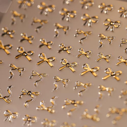 KETINIQUE Gold Bow Nail Stickers & 3D Art Decals for Gel Manicure