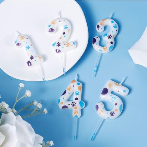 Cute Paw Print Birthday Candle - 3.94 Inch Blue Number 1 Cake Topper