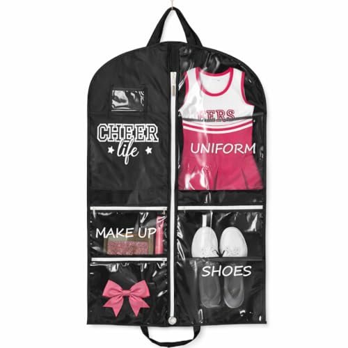 40" Water Resistant Cheer Garment Bag for Girls with 4 Pockets
