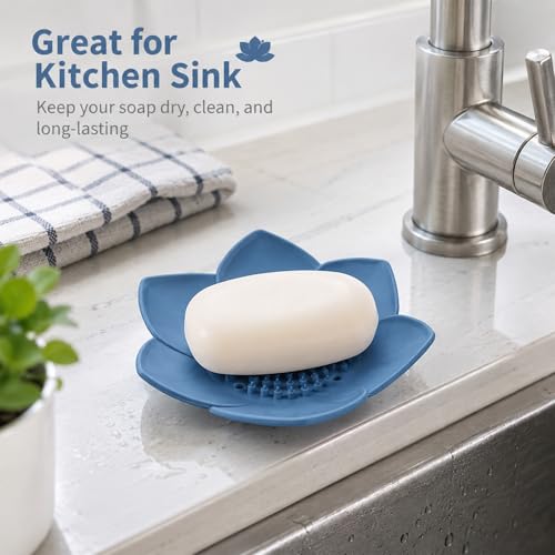 4 Pack Silicone Soap Dish, Lotus Self-Draining Soap Holder for Shower