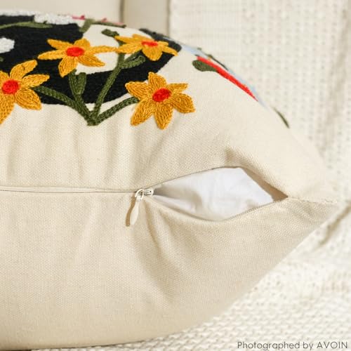 Black Cat Embroidered Throw Pillow Cover - 18" x 18" Floral Design