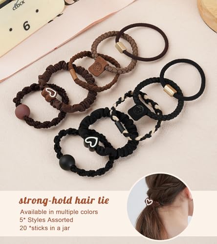 Seamless Nylon Hair Ties 20-Pack Soft Ponytail Holders Black