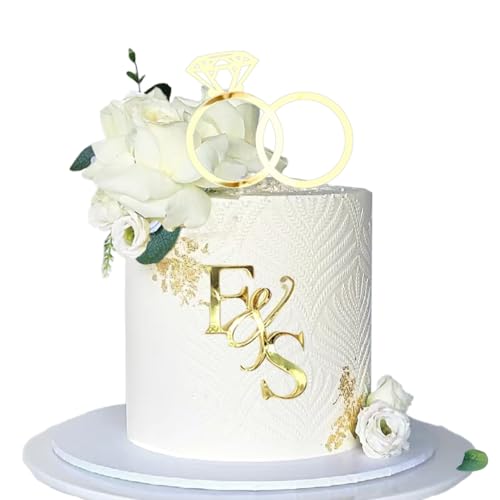 Personalized Acrylic Diamond Ring Wedding Cake Topper with Initial