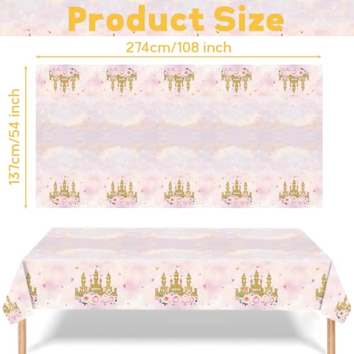 3 Pack Pink Princess Castle Tablecloths - 54x108 Inch Disposable