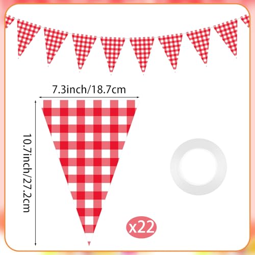 Red and White Checkered Pennant Banner Garland for Parties