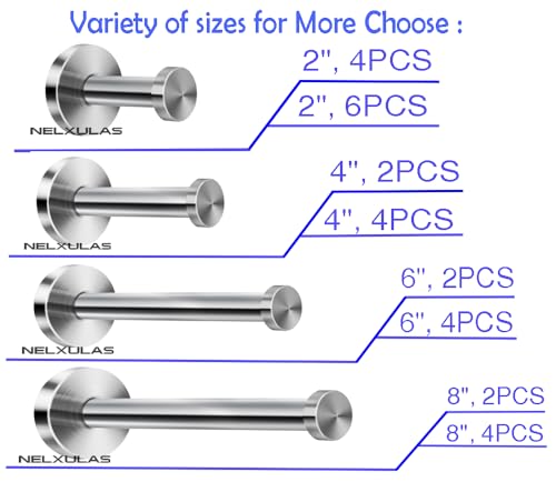 NELXULAS 4 Inch Stainless Steel Wall Mount Hooks 2 Pack Heavy Duty Bathroom & Bedroom