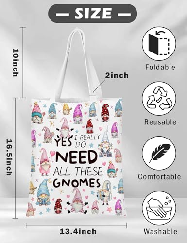 Gnome Canvas Tote Bag for Women - Reusable Cute Gnome Lover Shopping Bag