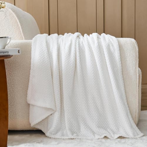 Fleece Leaves Pattern Throw Blanket - White 50x60 Inches