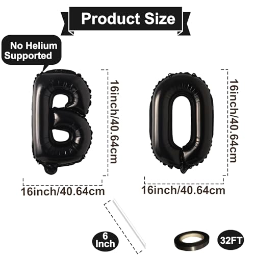 16-Inch Black 'BOO' Mylar Balloons for Halloween Decor