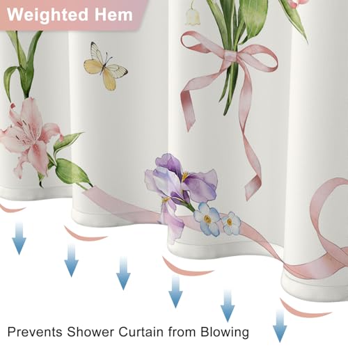 Romantic Floral Shower Curtain 72x72 with Hooks - Watercolor Design