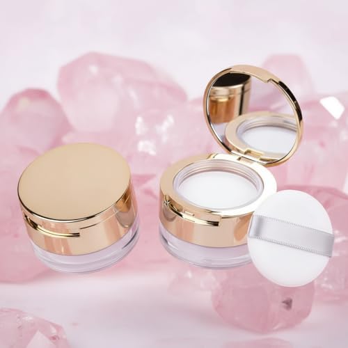 ZLmoue 6g Gold Loose Powder Container with Mirror and Puff