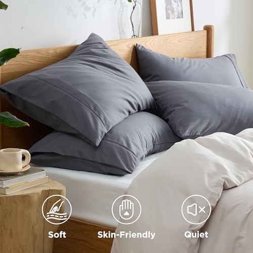 Bedsure Standard Pillowcases 4-Pack, Brushed Microfiber Dark Grey 20x26