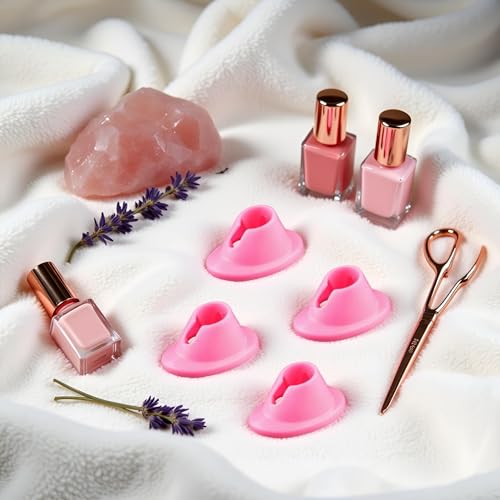 Dwuww 4-Pack Pink Soft Rubber Anti-Spill Nail Polish Bottle Holder Stand