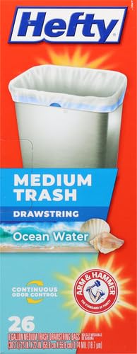 Hefty Medium 8 Gallon Trash Bags, Ocean Water Scent, 26 Count (Pack of 12)
