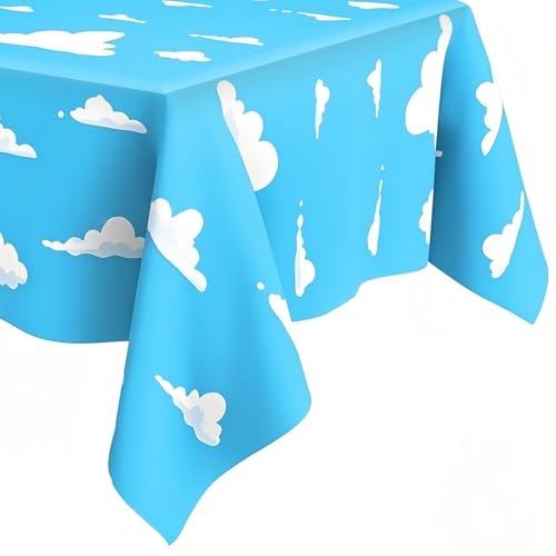 Blue Sky Clouds Birthday Tablecloth - 54 x 108 Inch Party Cover