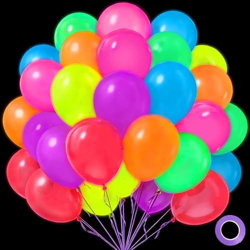 Mega-Loopolis 100 Pcs Neon Balloons 12" - UV Glow Party Supplies