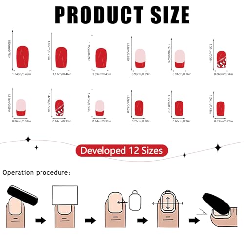OFDNE Red French Tip Press on Nails with Leopard Print Medium Square