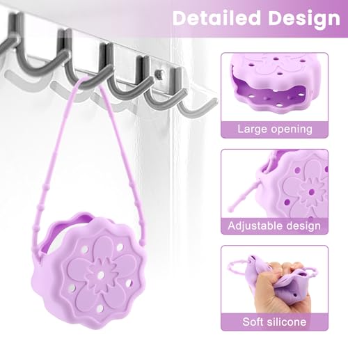 Silicone Shower Steamer Holder - Purple Flower Bath Bomb Tray with Hanging Rope
