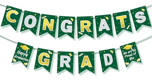 Green and Gold 2026 Graduation Banner Congrats Grad Party Backdrop