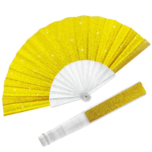 Gold Glitter Folding Hand Fan - 9" Clacking Rave Accessory
