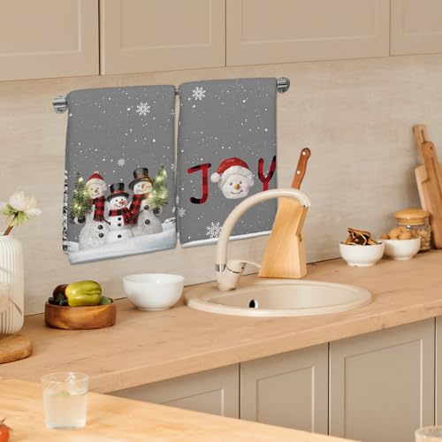 HSKMAKE 2-Piece Christmas Snowman Cotton Kitchen Towels - Festive Gray Set