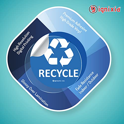 IGNIXIA Blue Recycle & Trash Stickers 6x6 Inches - Pack of 2 Waterproof Decals for Waste Bins