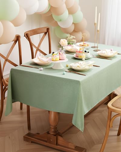 Pureegg Waterproof Sage Green Tablecloth - 52 x 70 Inch, Stain-Resistant & Wrinkle-Free for Dining and Events