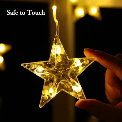 Quntis Warm White Christmas Window Lights with 76 LEDs & 9 Stars - Battery Operated Indoor Decor with 8 Modes & Timer