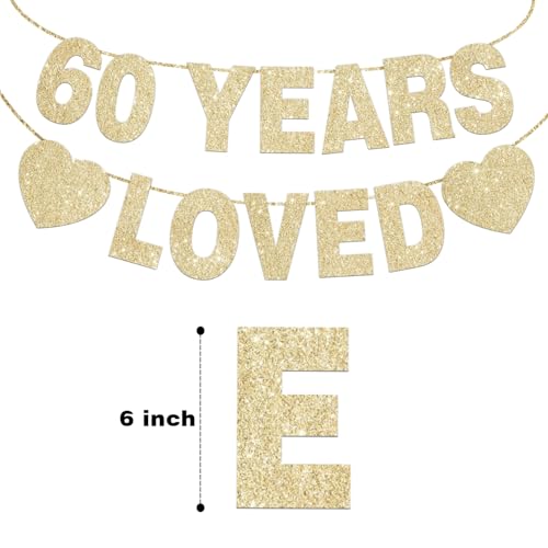 60 Years Loved Banner - Gold Glitter 60th Birthday Party Decorations