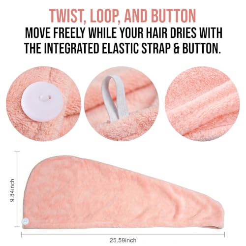 Microfiber Hair Towels Set - Rapid-Dry Turbans, 2 Pack, Pink/White