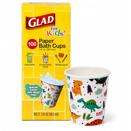 Glad for Kids Dinosaur Disposable Paper Bath Cups, 3 Oz, 100 Count