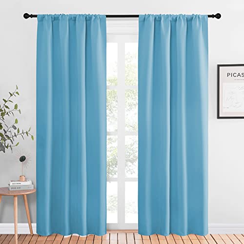 NICETOWN Blackout Curtains, Teal Blue, 34"W x 84"L, 2-Panel Rod Pocket Set