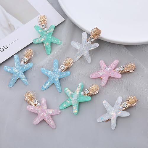 Starfish Hair Clips Set Acrylic Resin Mermaid Hair Accessories for Women