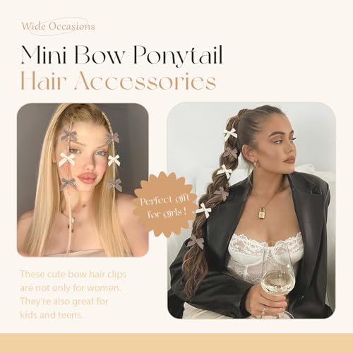 AROCOOY 20pcs Mini Bow Hair Clips Brown Gingham & Beige Ribbon Barrettes