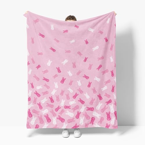 Horaldaily Pink Bunny Flannel Throw Blanket, Soft Plush Fleece 50x60 Inch
