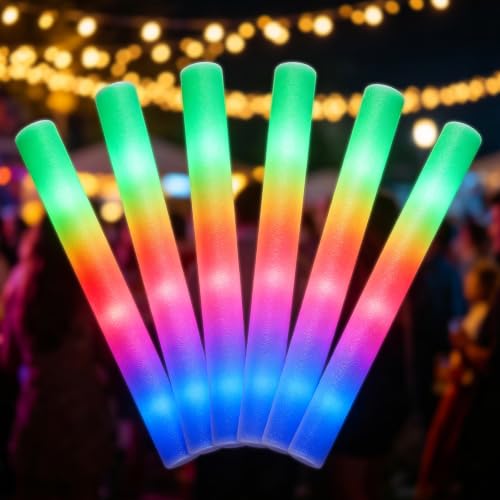 6 Pack LED Foam Glow Sticks with 3 Flash Modes for Parties Halloween Weddings
