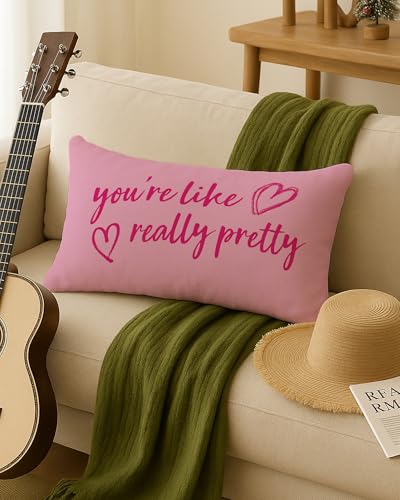 You're Like Really Pretty Pink Pillow Covers 12x20 - Preppy Lumbar Decor
