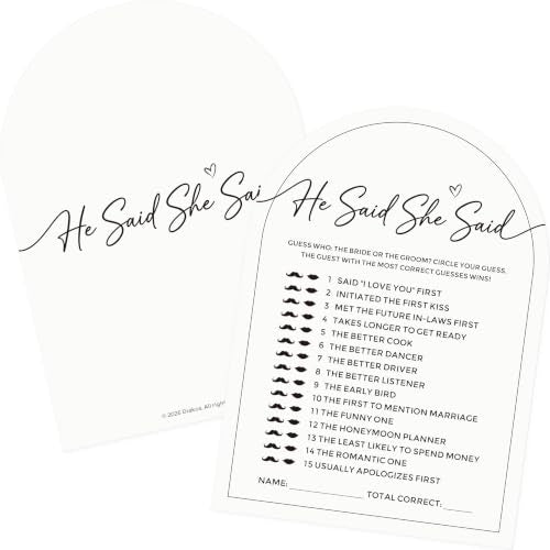 He Said She Said Bridal Shower Games - Arch Shape Cards (50 Pack)