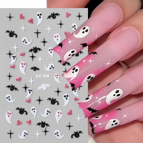 Halloween Luminous Nail Stickers 3D Glow in the Dark Ghost Spider Decals 8 Sheets
