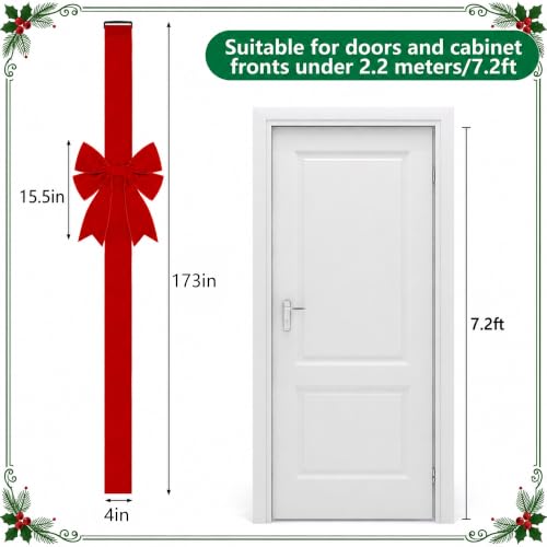 173-Inch Extra Large Christmas Front Door Bow - Wine Red Velvet, Pre-Tied & Adjustable