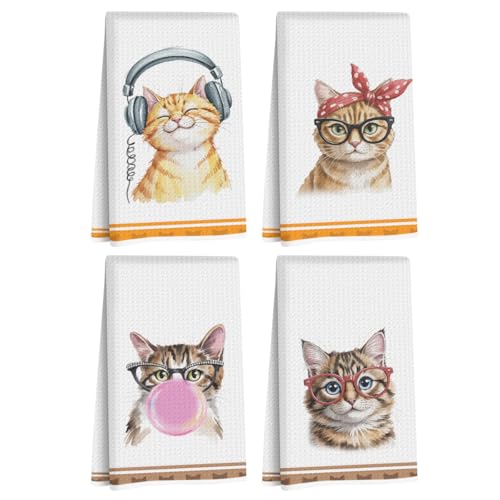 Hanamiya Na Multi 1350 Funny Cat Kitchen Towels, 4 Pcs 24x14 Inch