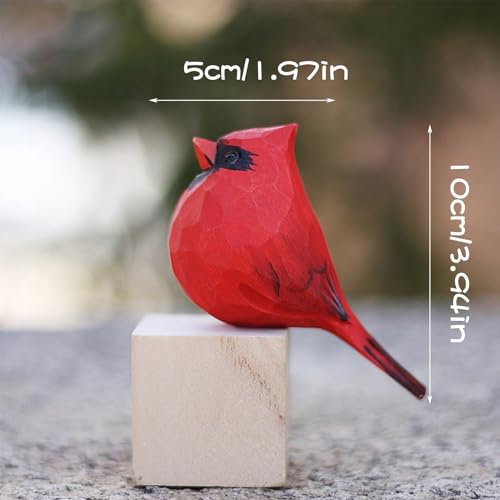 LWINGFLYER Handcrafted Wooden Cardinal Figurine - 3-Inch Red Bird Statue