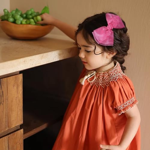 Miroksh 6-Inch Hot Pink Organza Double Mesh Ribbon Hair Bow Clip