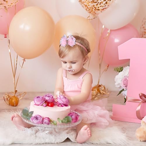Keggaen 2-Pack 4-Inch Sweet One Birthday Hair Bows for Girls Pink