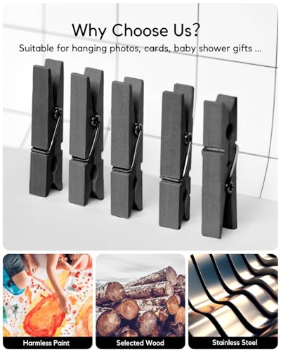 SF SOONEAT 1.9-Inch Black Wooden Clothespins - 100 Pack Mini Craft Clips