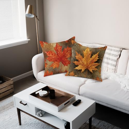 Autumn Maple Leaves Throw Pillow Covers 18x18 - Set of 2