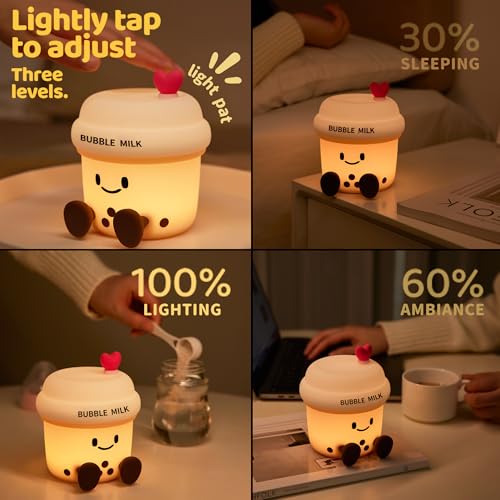 Bubble Milk Cup Night Light - Dimmable Silicone Touch Lamp for Kids