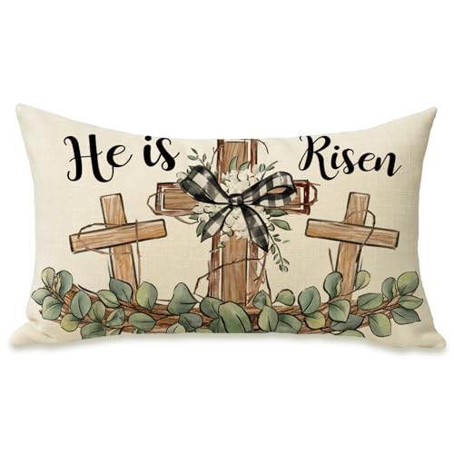 Fahrendom Easter Cross Pillow Cover 20x12 Inches Rectangular Decorative Throw Pillowcase