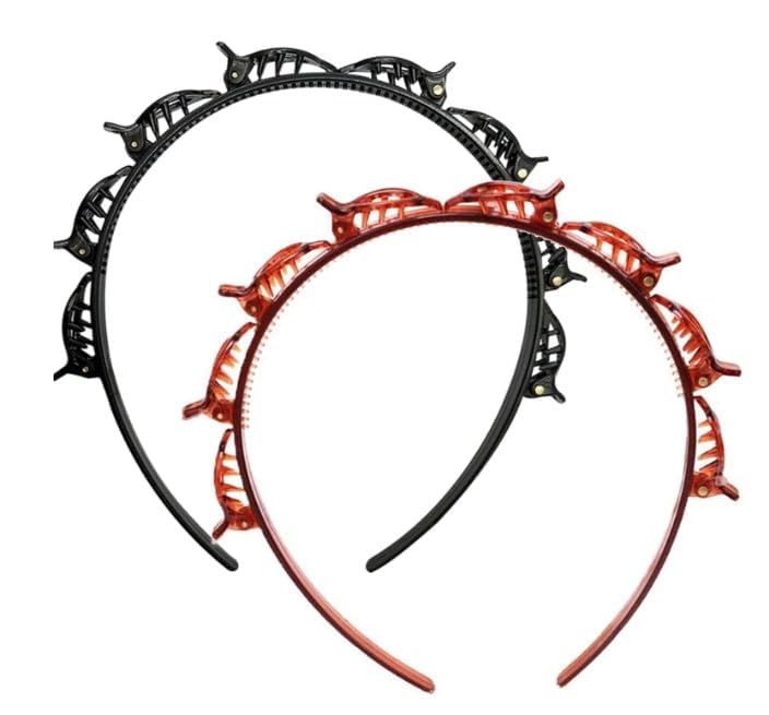 Double Layer Twist Braid Headband with Small Clips 2-Piece Set