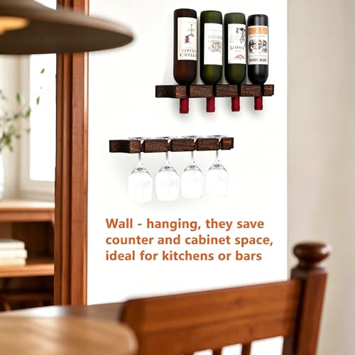 MITIME Wall Mounted Wooden Wine Rack for Red Wine & Champagne Glasses - Variation 1